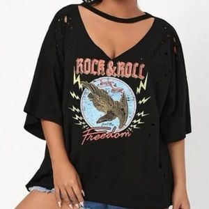 Choker neck, distressed oversized t-shirt
